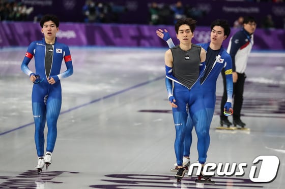 대한민국 남자 팀추월의 정재원, 이승훈, 김민석(왼쪽부터)/뉴스1 DB © News1 유승관 기자