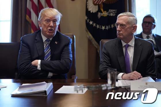 도널드 트럼프 미국 대통령(왼쪽)과 제임스 매티스 미국 국방부 장관(오른쪽). <자료사진> © AFP=뉴스1