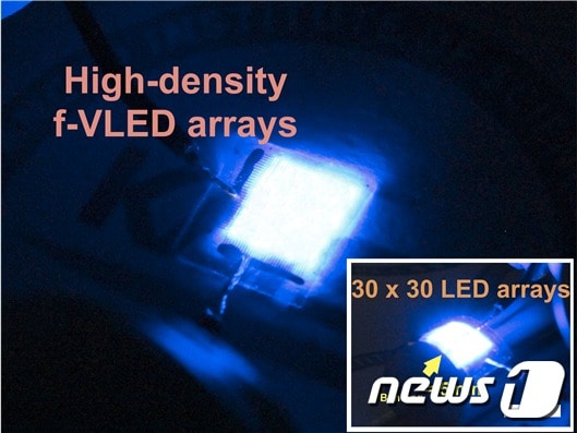 고효율의 유연 수직형 청색 마이크로 LED 30x30 어레이(한국연구재단 제공)© News1