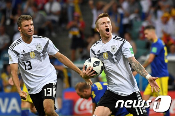 독일의 마르코 로이스가 24일(한국시간) 스웨덴과의 2018 러시아월드컵 F조 조별리그 2차전에서 후반 3분 동점골을 넣었다. © AFP=News1