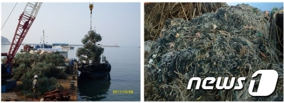 인양한 폐어망/사진=해양수산부© News1