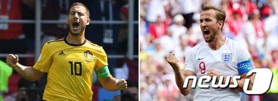 2018 국제축구연맹(FIFA) 러시아 월드컵 3위를 놓고 격돌하는 벨기에의 주장 에당 아자르(왼쪽)와 잉글랜드 주장 해리 케인. © AFP=News1
