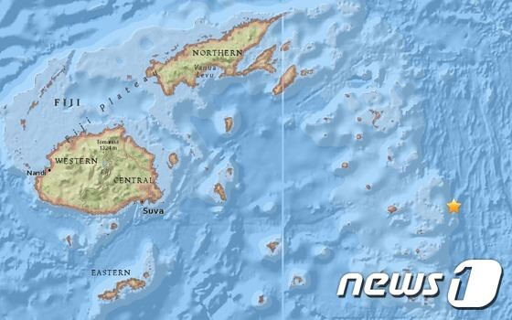 19일(현지시간) 남태평양 피지 바다에서 발생한 규모 8.2 강진 발생 지점 (출처=미국 지질조사국(USGS) 갈무리) © News1