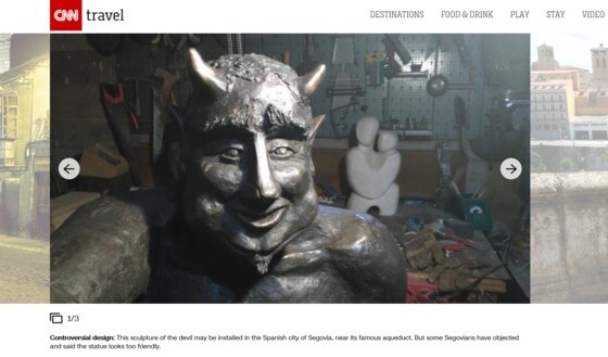 스페인 세고비아에서 찬반 격론을 불러온 친근한 모습의 사탄 동상 <<br />CNN 웹사이트 화면 캡처>