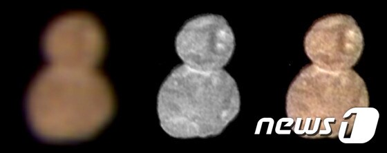 미국 항공우주국이 2일(현지시간) 공개한 울리마 툴레의 첫 컬러 이미지로 뉴호라이즈슨호가 2019년 1월1일 4시 8분(표준시) 소행성에서 약 13만 7000km 떨어진 곳에서 촬영했다. © AFP=뉴스1