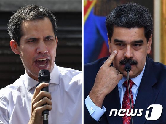 후안 과이도 국회의장과 니콜라스 마두로 베네수엘라 대통령 © AFP=뉴스1 © News1 강민경 기자