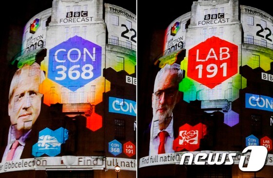 12일 영국 총선 BBC 출구조사 결과. © AFP=뉴스1