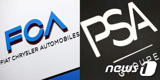 이탈리아·미국 합작 자동차회사인 피아트크라이슬러(FCA)와 프랑스 자동차 기업 푸조시트로엥(PSA) 로고. © AFP=뉴스1