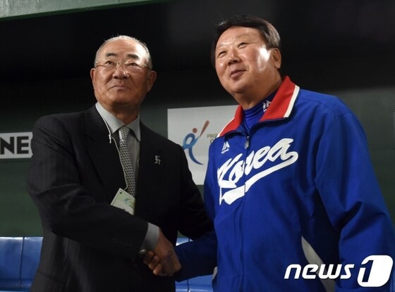 일본 프로야구의 전설 장훈(왼쪽)과 선동열 전 야구 국가대표팀 감독(오른쪽). © 뉴스1