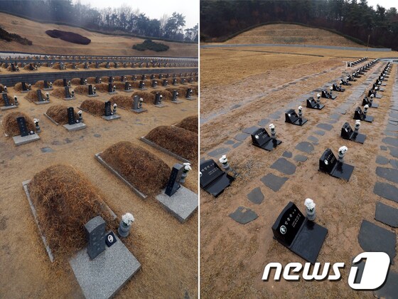광주 북구 국립5·18민주묘지 1묘역(왼쪽)과 2묘역(오른쪽)의 모습. 2019.2.19/뉴스1 © News1 황희규 기자