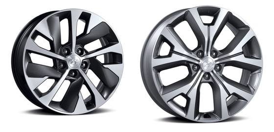 (좌측부터)팰리세이드 '익스클루시브'에 적용된 브릿지스톤의 18인치 휠과 '프레스티지'에 적용된 미쉐린 타이어의 20인치 휠. (현대자동차 제공)© 뉴스1