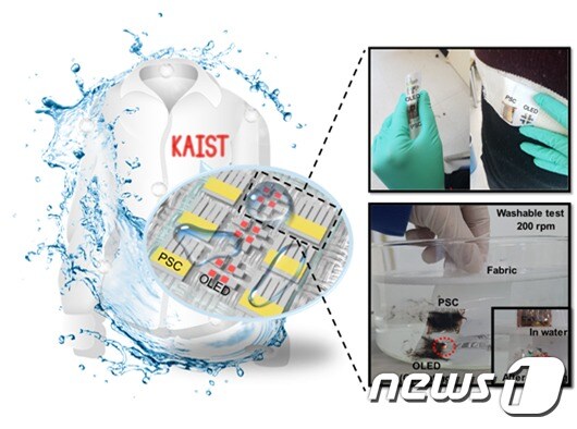 세탁 가능한 입는 디스플레이 모듈 모식도 및 구동 사진(KAIST 제공)© 뉴스1