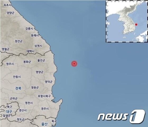 22일 오전 5시45분쯤 울진군 동남동쪽 해역에서 규모 3.8지진이 발생했다.  (기상청 제공). © 뉴스1