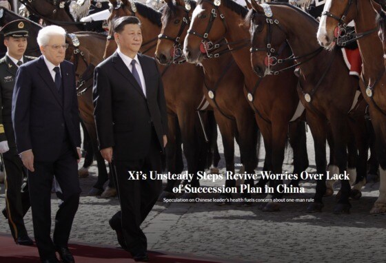 시주석의 불안정한 발걸음이 후계구도가 없는 중국을 걱정스럽게 하고 있다는 제목 - WSJ 갈무리