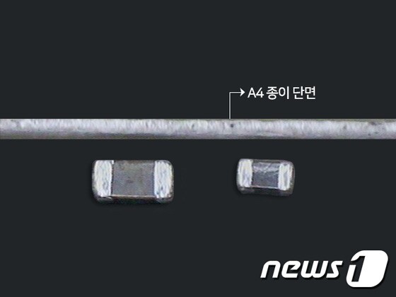 A4용지 단면과 MLCC의 크기 비교(삼성전기 제공)© 뉴스1