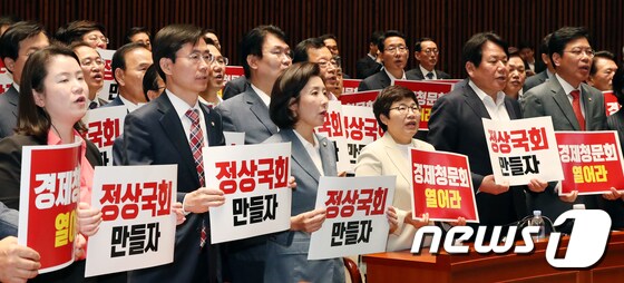 구호 외치는 한국당 '경제청문회 열어라'