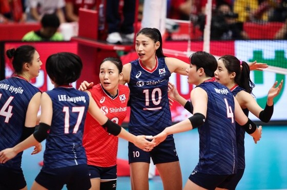 한국여자배구가 16일 월드컵 3차전에서 일본을 꺾었다. 사진=국제배구연맹(FIVB) 제공. © 뉴스1