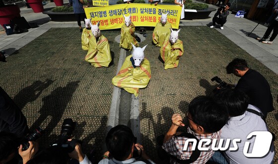 '돼지열병 생매장 살처분 중단하라'