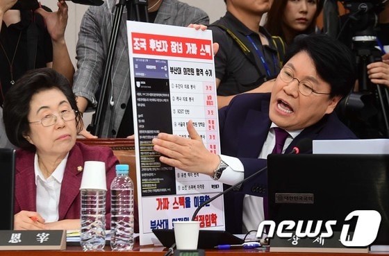 장제원 자유한국당 의원이 6일 서울 여의도 국회에서 열린 조국 법무부 장관 후보자 인사청문회에서 질의를 하고 있다.2019.9.6/뉴스1 © News1 이종덕 기자