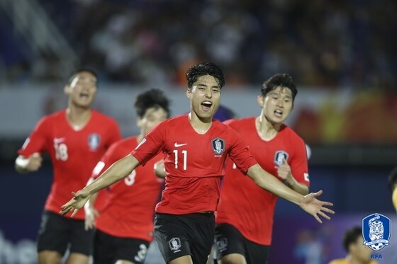 중국전 결승골을 기록한 U-23 대표팀 이동준. (대한축구협회 제공) © 뉴스1