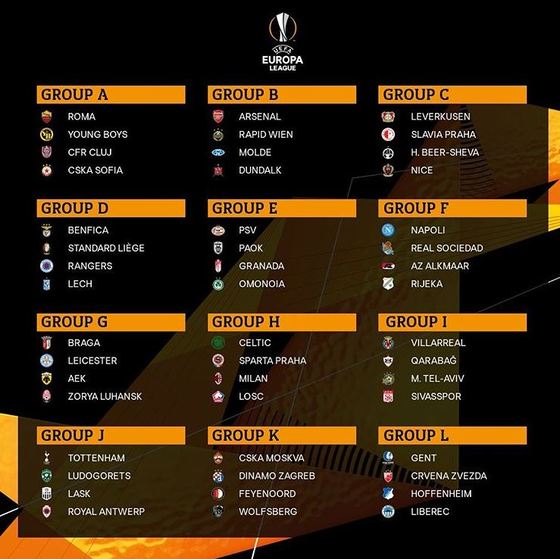 2020-21시즌 유럽축구연맹 유로파리그 조추첨 결과. (UEFA SNS 캡처) © 뉴스1