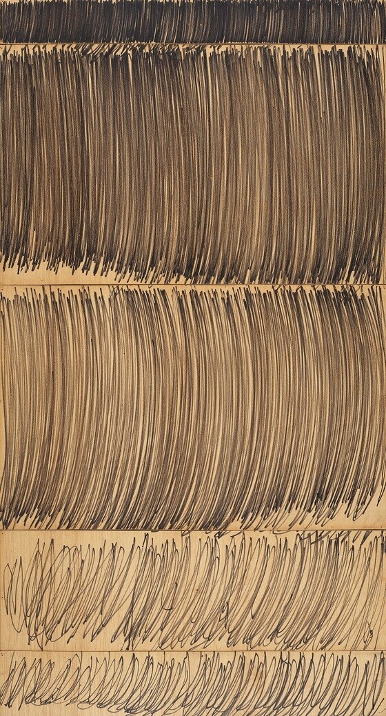 뉴욕 구겐하임미술관에 전시될 이건용 작가의 작품. '신체드로잉 76-1(뒤에서)', 합판에 매직펜, 1976, 국립현대미술관 소장.© 뉴스1