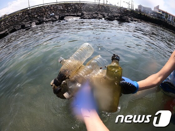 제주 앞바다에서 건져 올린 플라스틱 쓰레기.(디프다 제주 제공)2020.11.14/뉴스1© News1