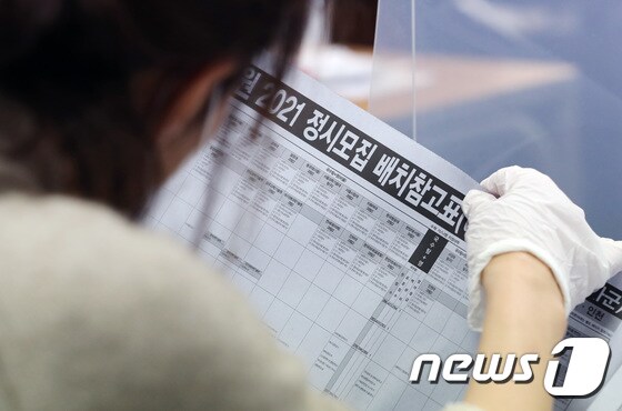 서울 강남구 종로학원에서 지난달 4일 학부모가 배치참고표를 보고 있다.  2020.12.4/뉴스1 © News1 이재명 기자