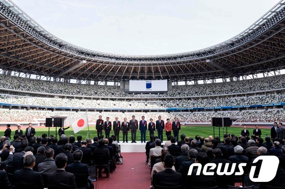 작년 12월15일 일본 도쿄올림픽 주경기장 '신국립경기장' 완공식이 개최되고 있다. © AFP=뉴스1