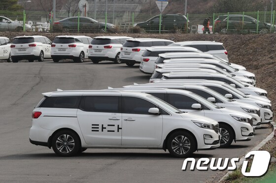 지난 2020년 3월9일 서울 서초구의 한 차고지에 타다 차량이 주차된 모습. (뉴스1 DB) 2020.3.11/뉴스1