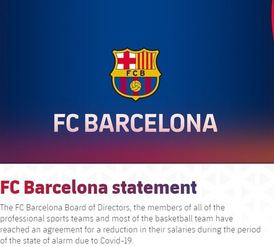 FC바르셀로나가 급여 70% 삭감을 결정했다. (FC바르셀로나 공식 홈페이지 캡처)© 뉴스1