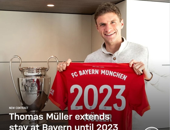토마스 뮐러가 바이에른 뮌헨이 연장 계약을 체결했다. (바이에른 뮌헨 홈페이지) © 뉴스1