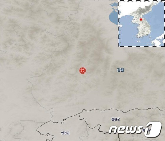 북한 강원 평강 지진 발생지점(기상청 제공) © 뉴스1 황덕현 기자