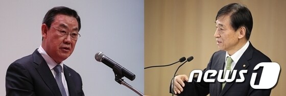 김태영 은행연합회 회장(왼쪽)과 이주열 한국은행 총재© 뉴스1