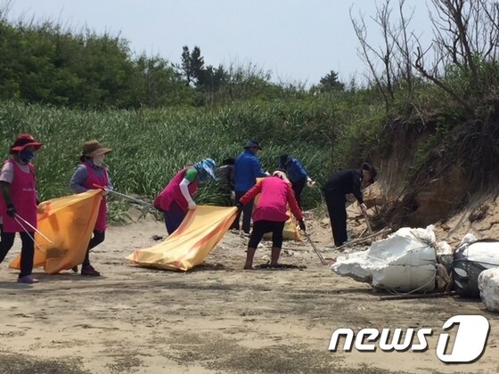 전남도는 26일 신안 자은도 양산해변에서 해양쓰레기 정화활동을 벌였다. (전남도 제공)2020.6.26 /뉴스1 © News1 