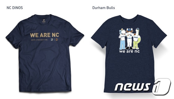 NC와 미국 더럼 불스가 공동 마케팅에 나선다. 사진은 양 구단이 함께 개발한 티셔츠. (NC 다이노스 제공)© 뉴스1