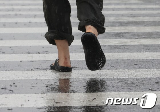 비가 내린 29일 서울 광화문 일대에서 우산을 쓴 시민들이 발걸음을 재촉하고 있다. 2020.7.29/뉴스1 © News1 이성철 기자