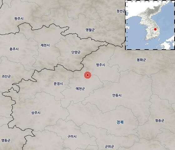 지진 발생 지역 © 뉴스1(기상청 갈무리)