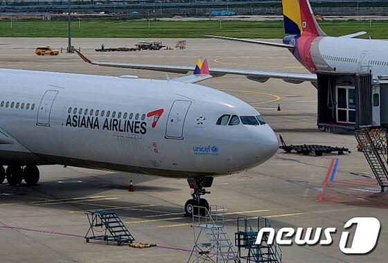 인천국제공항 제1터미널에 계류되어 있는 아시아나항공 여객기(뉴스1DB)© News1