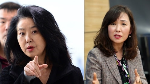 공지영 작가(오른쪽)와 날선 공방전을 펼쳤던 배우 김부선씨는 14일 공 작가 사생활에 대한 비난은 하지 말아 달라며 신신당부했다. © 뉴스1