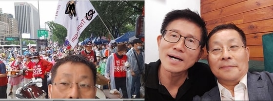지난 8월 15일 광화문 집회에 참여한 차명진 전 의원(왼쪽), 차 전 의원과 함께 사진을 찍은 김문수 전 경기지사© 뉴스1