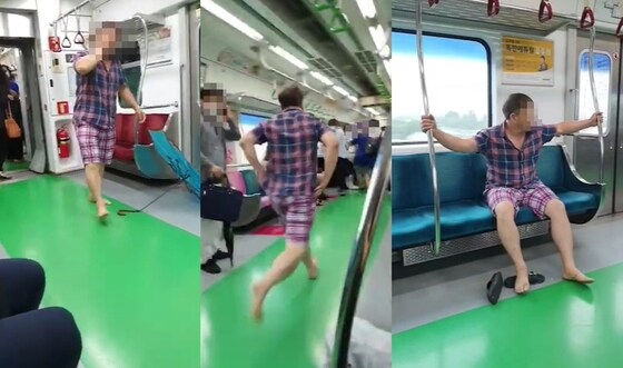 '지하철 마스크 싸움, 당당하게 슬리퍼로 싸대기까지…지하철 노마스크 참교육을 하려했던 그 순간' 유튜브채널 사사건건 갈무리 © 뉴스1
