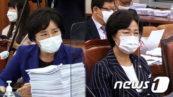 21일 법사위, 조수진 국민의힘 의원과 추미애 법무부 장관 © 뉴스1 송영성 기자