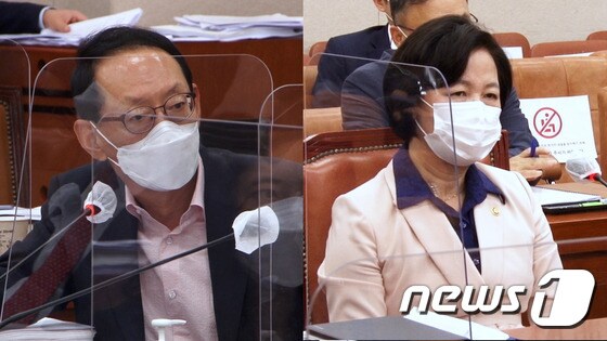 23일 법사위, 김도읍 국민의힘 의원과 추미애 법무부 장관 © 뉴스1 송영성 기자