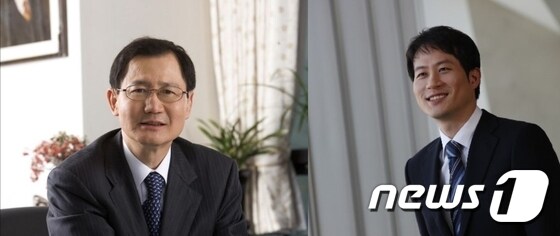 박찬구 금호석유화학 회장(사진 좌측)과 박철완 상무 © 뉴스1