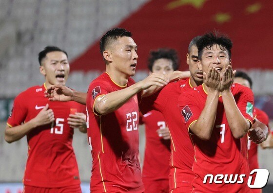 1승2패를 기록 중인 중국 축구대표팀© AFP=뉴스1