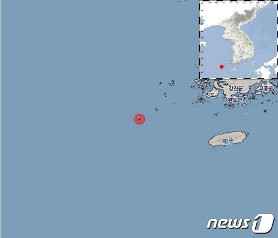 19일 오전 2시35분쯤 전남 신안군 흑산도 인근 해역에서 규모 2.2의 지진이 발생했다. 사진은 지진발생 위치.(광주기상청 제공)2021.11.19/뉴스1 © News1