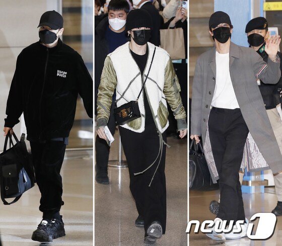 방탄소년단(BTS) 정국(왼쪽부터), 지민, 진이 LA콘서트를 성황리 마치고 입국했다. © News1 권현진 기자