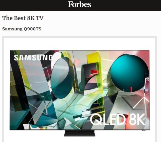 미국 경제전문지 포브스(Forbes)가 최근 발표한 '2021년 최고의 TV'(The Best TVs In 2021)에서 '최고의 8K TV'(The Best 8K TV)' 부문을 차지한 삼성전자의 QLED TV 'Q900TS'(사진=포브스 홈페이지) © 뉴스1