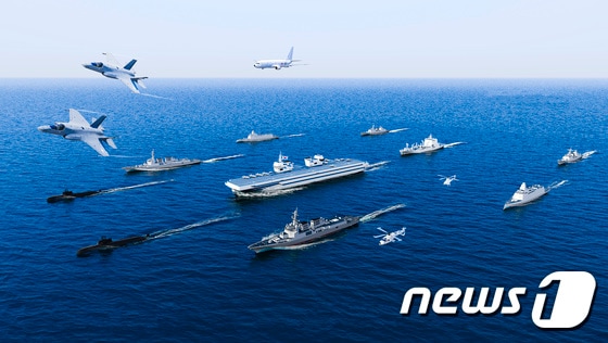 경항공모함(가운데)이 중심이 된 우리 해군의 항모전투단 개념도. (해군 제공) 2021.2.4/뉴스1